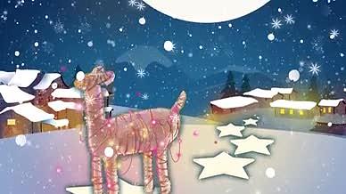 圣诞节可爱小鹿下雪夜景视频的预览图